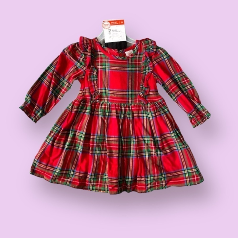Red Tartan Baby Girl Dress Long Sleeve Dress